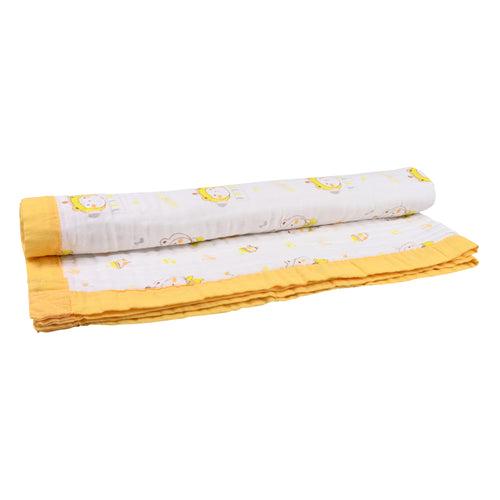 Infants Musted Yellow Printed Muslin Blanket