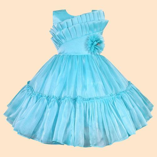 Girls Knee Length Net Floral Party Dress