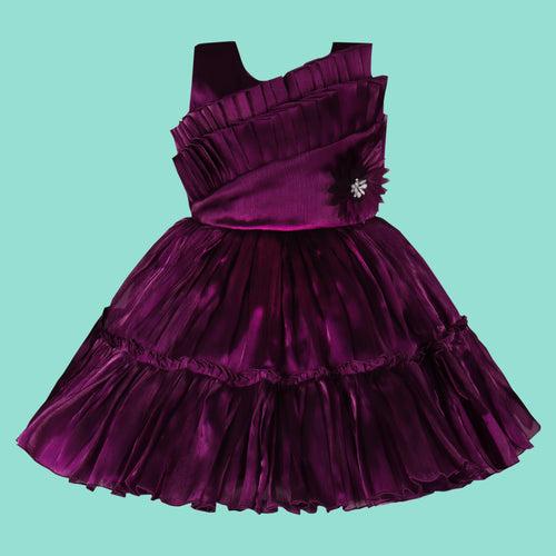 Girls Knee Length Net Floral Party Dress