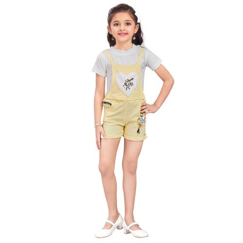 Girls Patch Work Dungaree Set