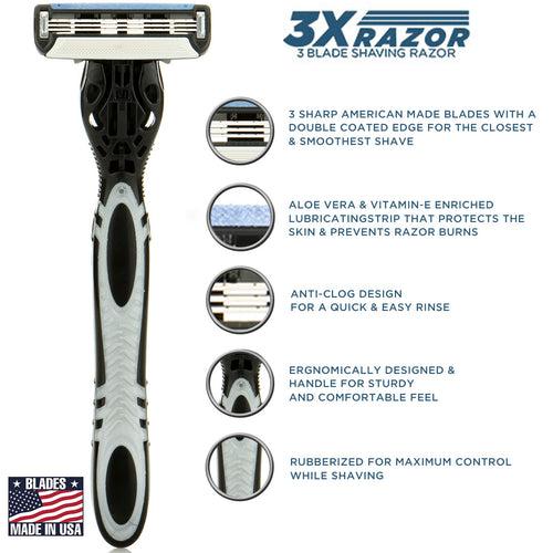 The 3X Shaving Razor (Handle + 1 Cartridge)