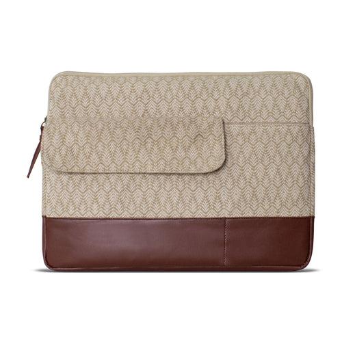 Vegan leather and jacquard laptop sleeve