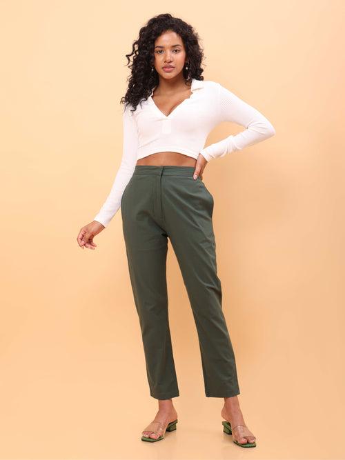 Green Straight Cotton Pants