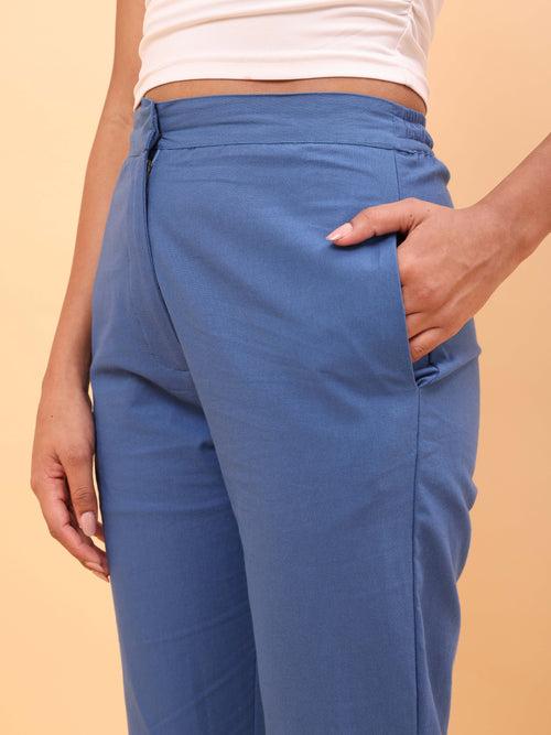 Blue Straight Cotton Pants