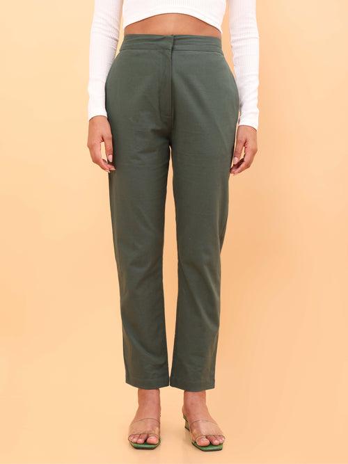 Green Straight Cotton Pants