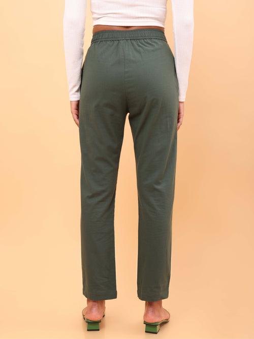 Green Straight Cotton Pants