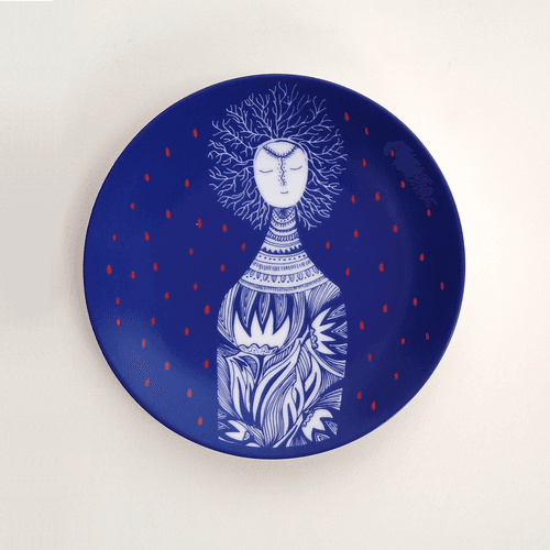 Blue Bottle Lady - Decor Plate