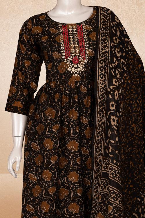 Black Colour Rayon Straight Cut Salwar Suit