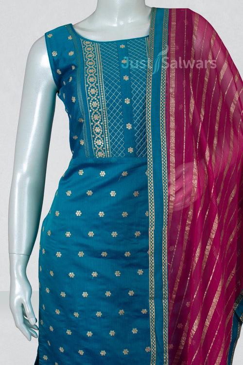 Blue and Pink Colour Straight Cut Salwar Suit