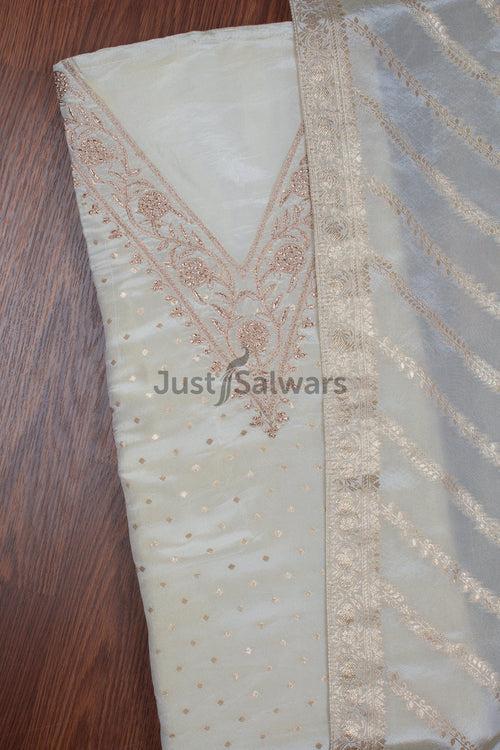 Cream Colour V Neck Silk Dress Material