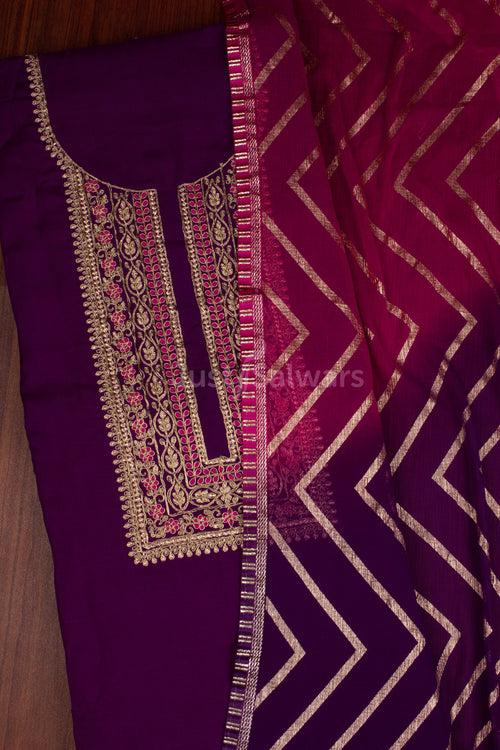 Purple and Pink Colour Rayon Unstitched Dress Material