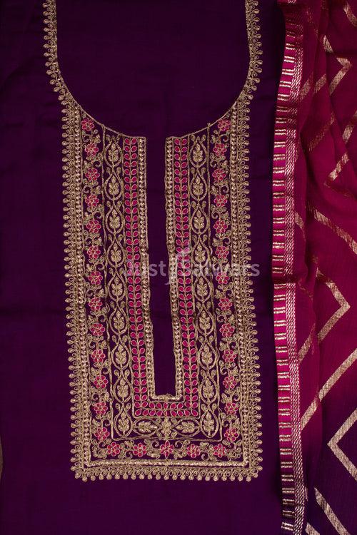 Purple and Pink Colour Rayon Unstitched Dress Material