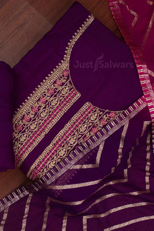 Purple and Pink Colour Rayon Unstitched Dress Material