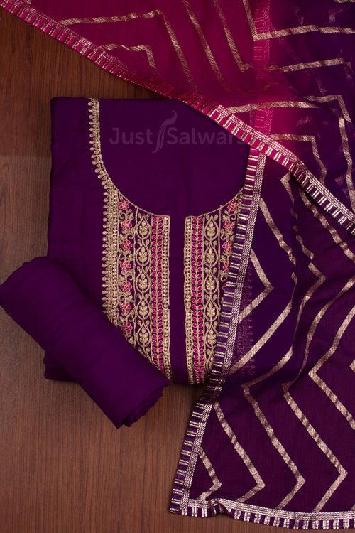 Purple and Pink Colour Rayon Unstitched Dress Material