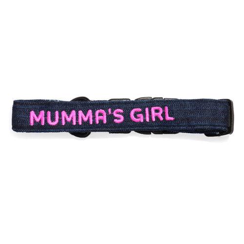 Dog Collar Neck Belt - Mumma's Girl Embroidered Denim