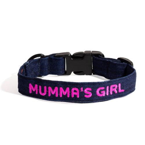 Dog Collar Neck Belt - Mumma's Girl Embroidered Denim