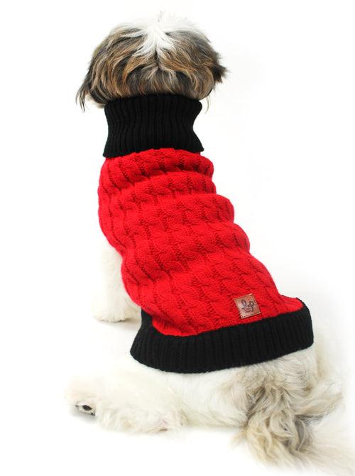 Dog Sweater - Red & Black Cable Knit