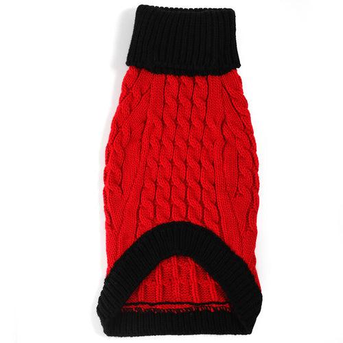 Dog Sweater - Red & Black Cable Knit