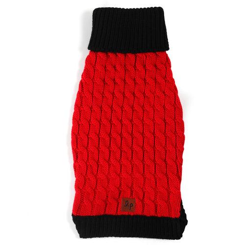 Dog Sweater - Red & Black Cable Knit