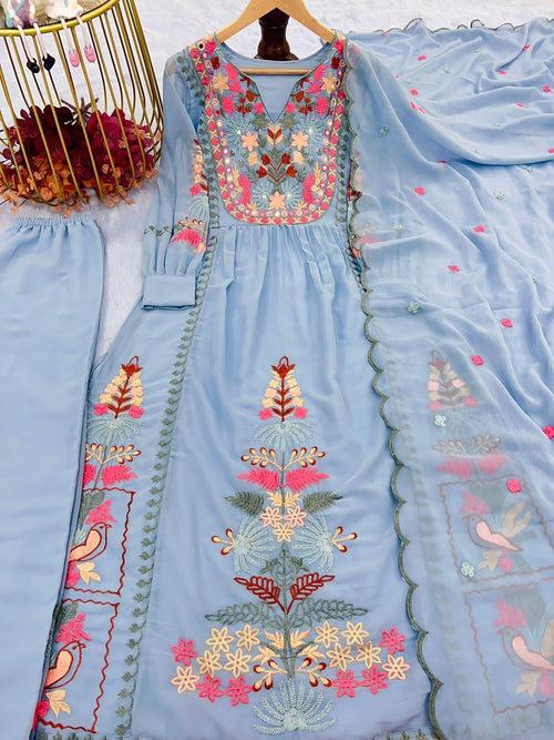 Georgette Thread Mirror Work Suit