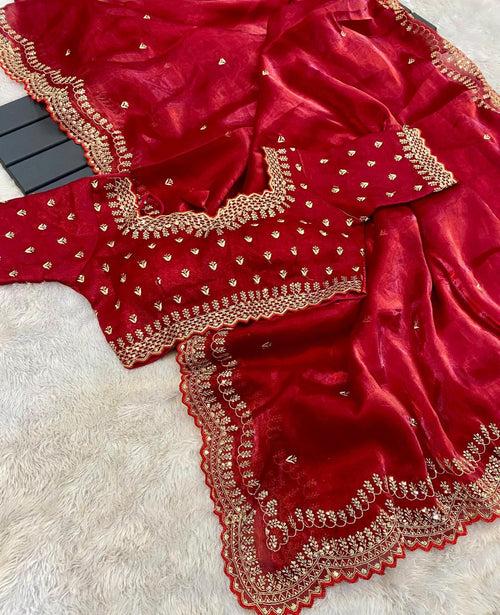 Red Jimmy Choo Zari Embroidered Saree