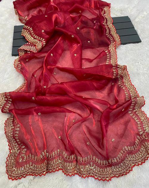 Red Jimmy Choo Zari Embroidered Saree