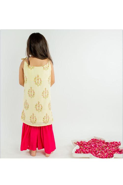 Yellow Boota Block Printed Motif Kurta Set