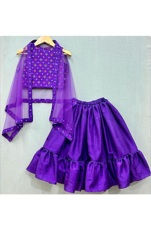 Purple Thread Embroidered Lehenga Jacket Set
