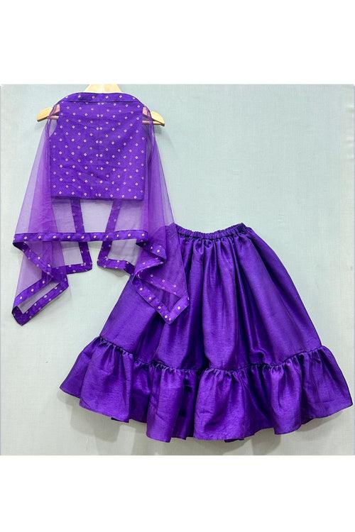 Purple Thread Embroidered Lehenga Jacket Set