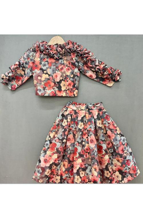 Multicolour Floral Co-ord Set with ruffles