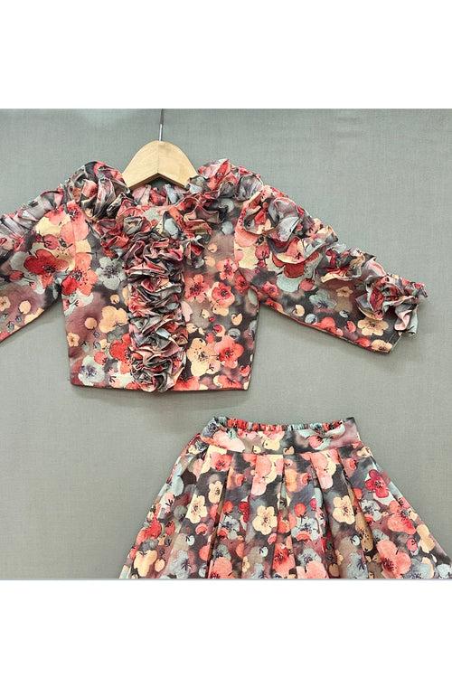 Multicolour Floral Co-ord Set with ruffles