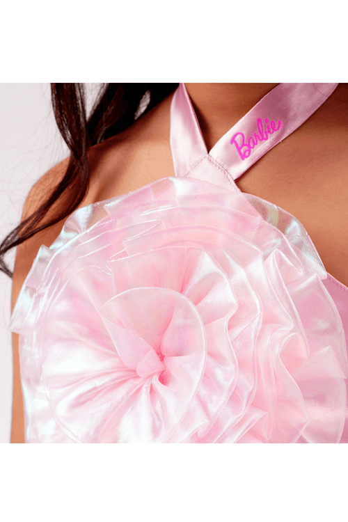 Pink Organza Flower Embellished Top With Skorts Set