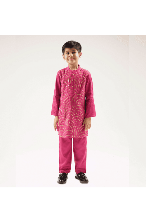 Embroidered Full Sleeves Cotton Satin Kurta With Pyjama Set