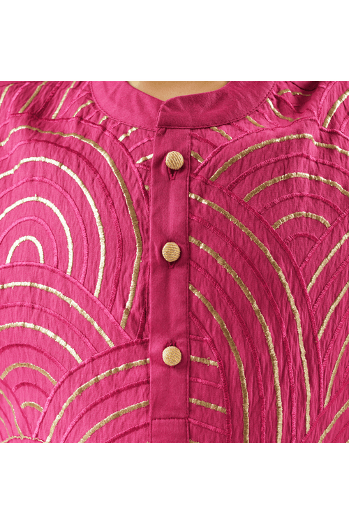 Embroidered Full Sleeves Cotton Satin Kurta With Pyjama Set