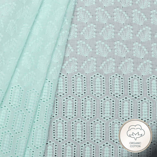 Aqua Allium Embroidered Hakoba Fabric