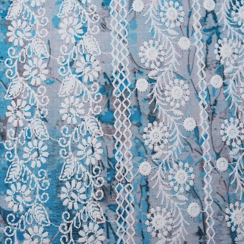 Aqua Cosmos Embroidered Hakoba Fabric