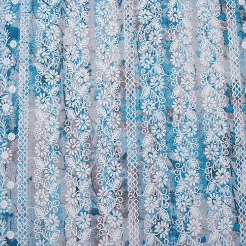 Aqua Cosmos Embroidered Hakoba Fabric