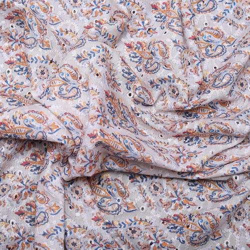 Cream Suzani Printed Embroidered Hakoba Fabric