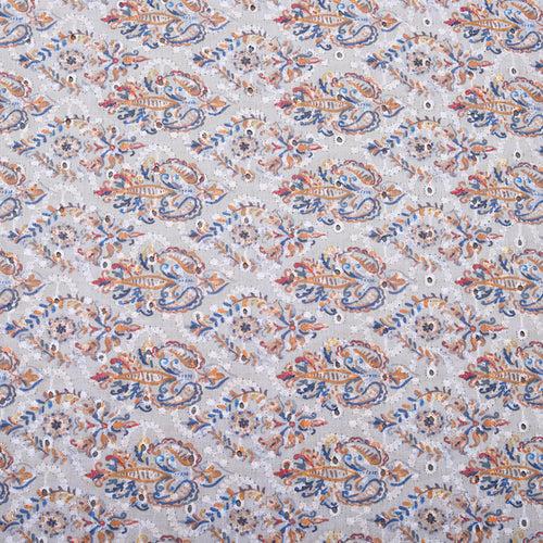 Cream Suzani Printed Embroidered Hakoba Fabric