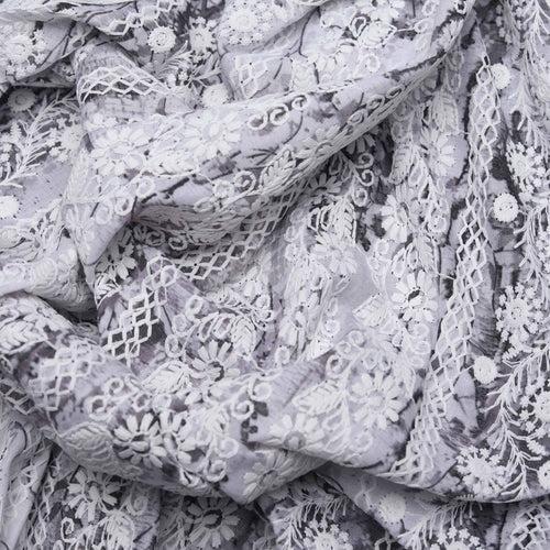 Grey Cosmos Embroidered Hakoba Fabric