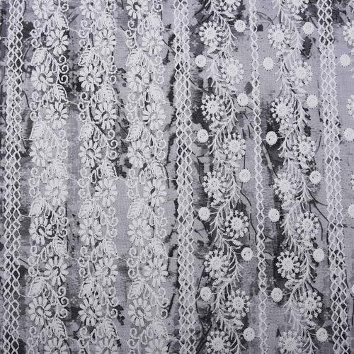 Grey Cosmos Embroidered Hakoba Fabric