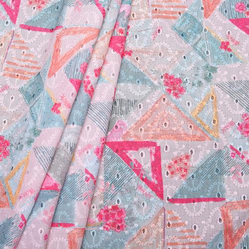 Pink Printed Triangles Embroidered Hakoba Fabric