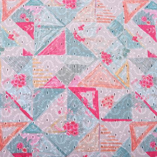 Pink Printed Triangles Embroidered Hakoba Fabric