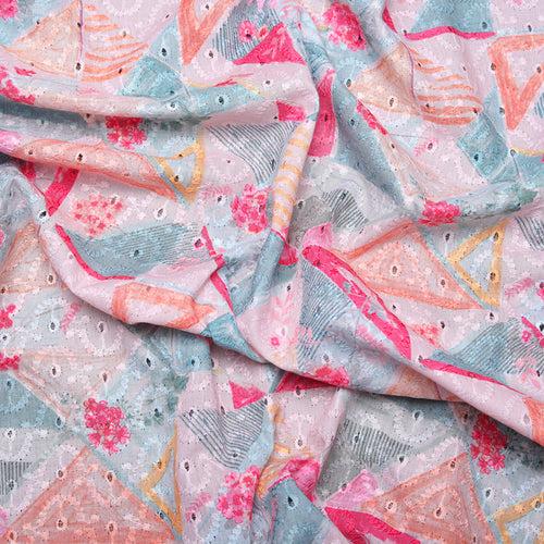 Pink Printed Triangles Embroidered Hakoba Fabric