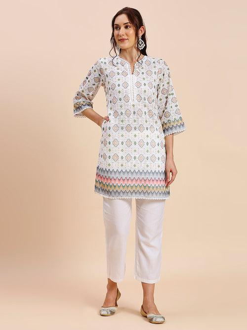 WHITE CROCHET KURTA SET