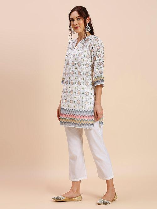 WHITE CROCHET KURTA SET