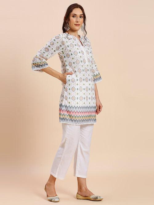 WHITE CROCHET KURTA SET