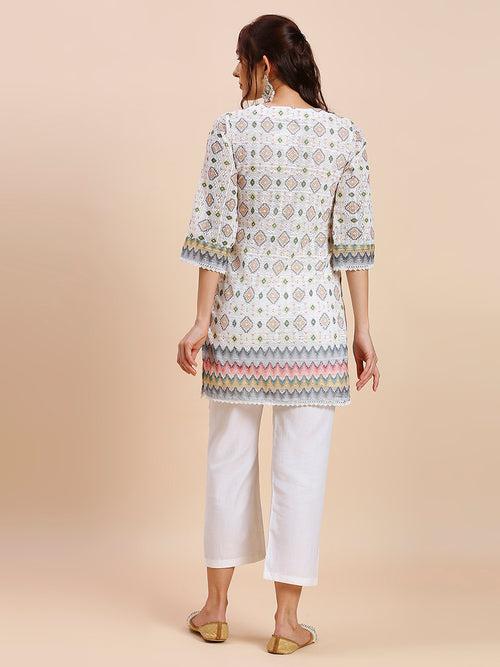 WHITE CROCHET KURTA SET