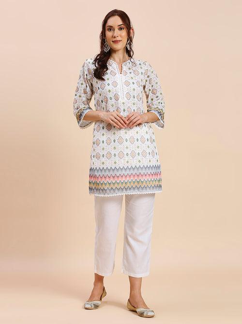 WHITE CROCHET KURTA SET