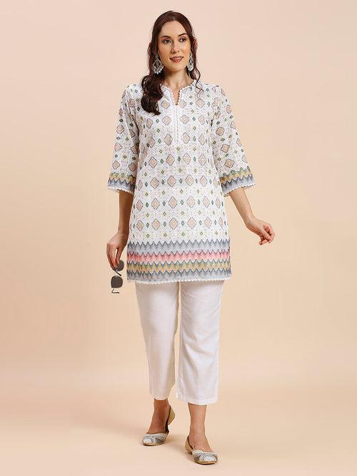 WHITE CROCHET KURTA SET